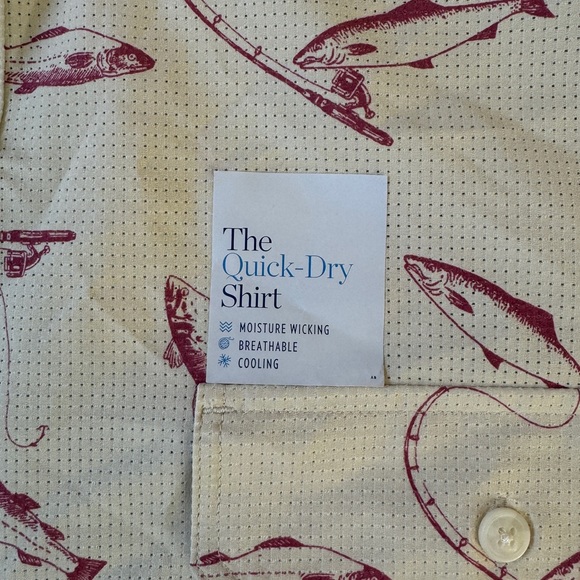 Croft Barrow Shirt Mens 2XL XXL Tall Quick Dry Fishing Vented AOP Bass Beige Red - Picture 4 of 11